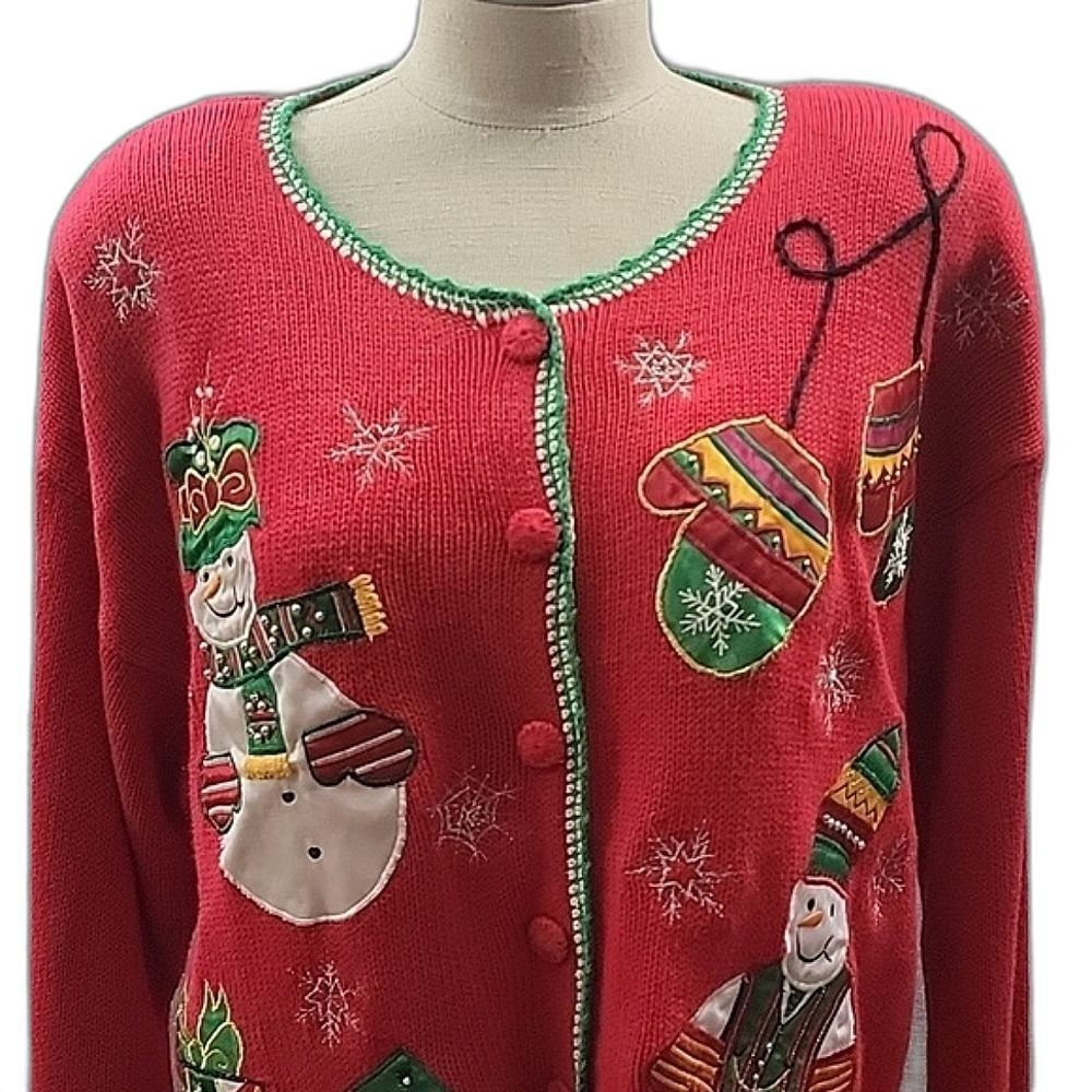 Nutcracker NWT Vintage ugly Christmas sweater Snowman Women's Cardigan Red SZ L